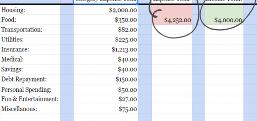Tracking worksheet to budget money